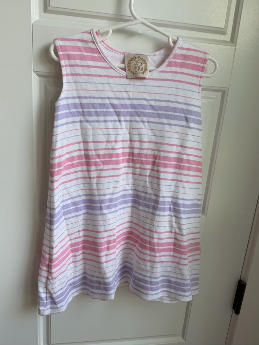 The Beaufort Bonnet Company Polly Plat Pink & Lavender Striped Sleeveless Dress